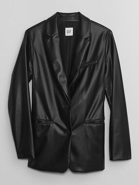 GAP Women's Black Relaxed Vegan-Leather Blazer Size M